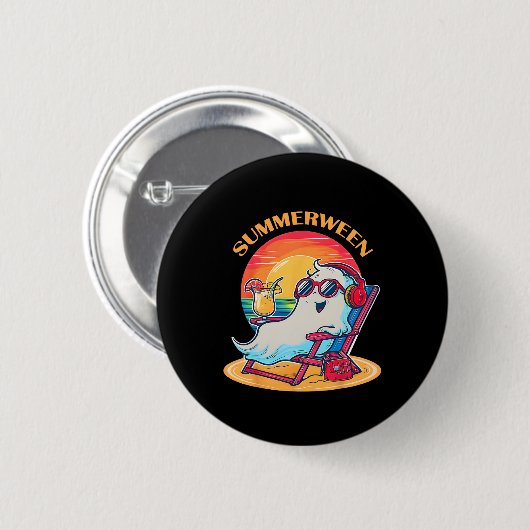 Summerween Niedlich Spooky Summer Ghost Halloween Button (Vorne & Hinten)