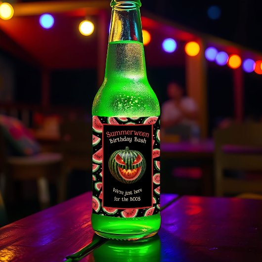 Summerween-Party-Wassermelonen-Jack-o-Lantern Grus Bierflaschenetikett