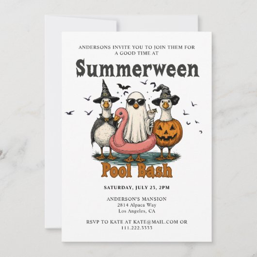 Summerween Pool Bash Summer Halloween-Party Einladung (Vorderseite)