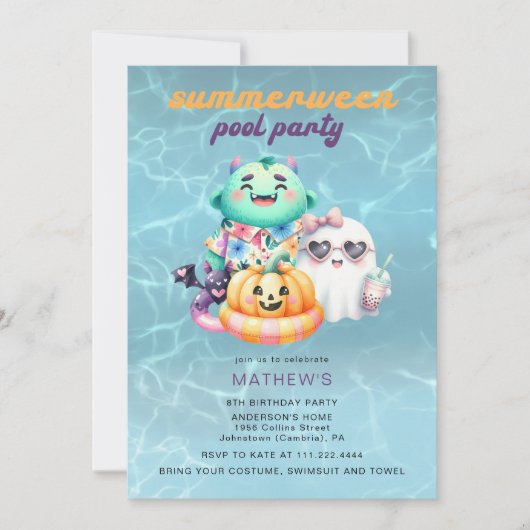 Summerween Pool Party Kids Birthday Party Any Age Einladung (Vorderseite)