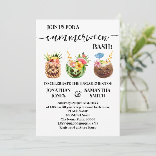 Summerween Pool Party Verlobung Einladung (Stehend Vorderseite)