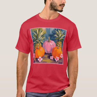 Summerween Rosa Kürbis Ananas Hibiskus Halloween T-Shirt