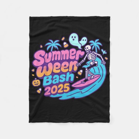 Summerween Sh 2025 Skeleton Beach Party Halloween Fleecedecke (Vorderseite)