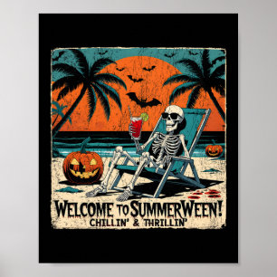 Summerween Skeleton Beach Halloween Tropical Art 1 Poster