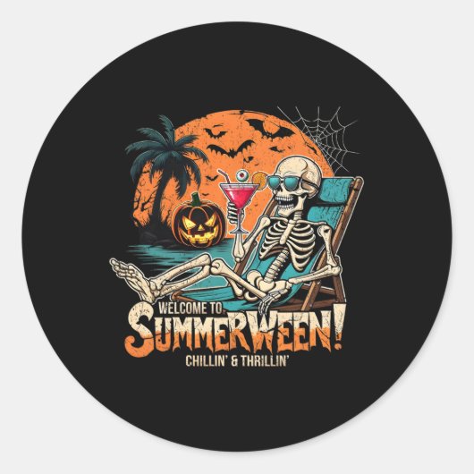 Summerween Skeleton Beach Halloween Tropical Art Runder Aufkleber (Vorderseite)