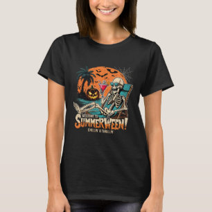 Summerween Skeleton Beach Halloween Tropical Art T-Shirt