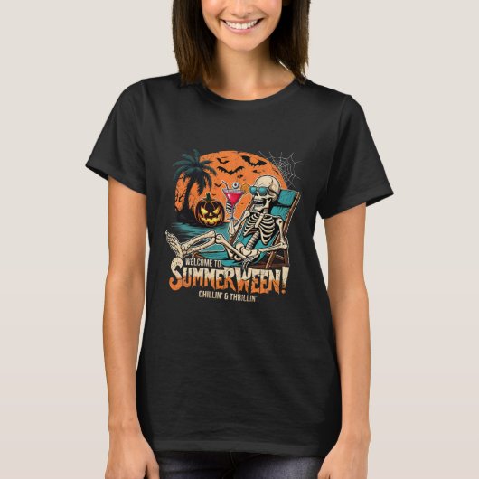 Summerween Skeleton Beach Halloween Tropical Art T-Shirt (Vorderseite)