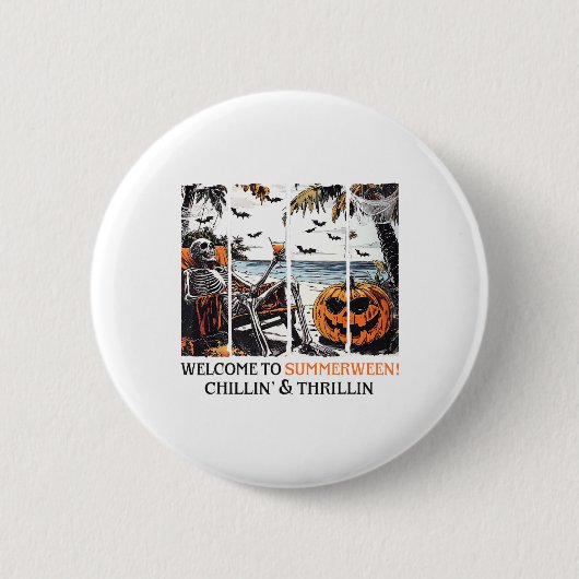 Summerween Skeleton Beach Party Halloween Summer V Button (Vorderseite)