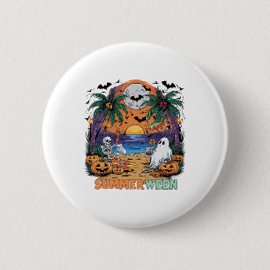 Summerween Skeleton Beach Party Halloween Vibes Button