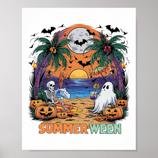 Summerween Skeleton Beach Party Halloween Vibes Poster (Vorne)
