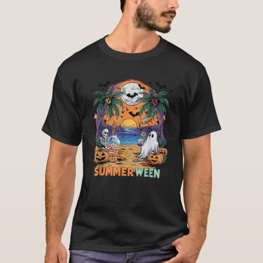 Summerween Skeleton Beach Party Halloween Vibes T-Shirt (Vorderseite)