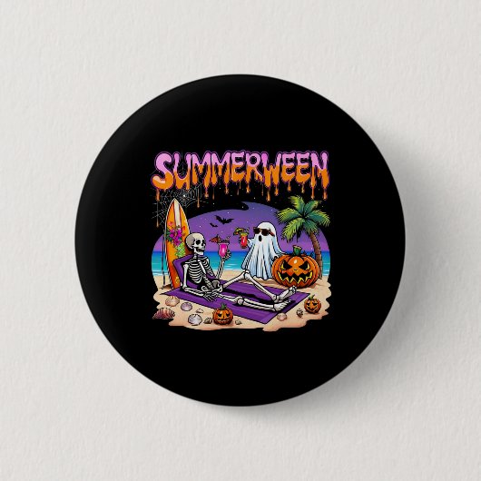 Summerween Skeleton Ghost Beach Funny Spooky Hallo Button (Vorderseite)