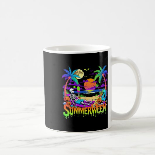 Summerween Skeleton Ghost Beach Funny Spooky Hallo Kaffeetasse (Rechts)