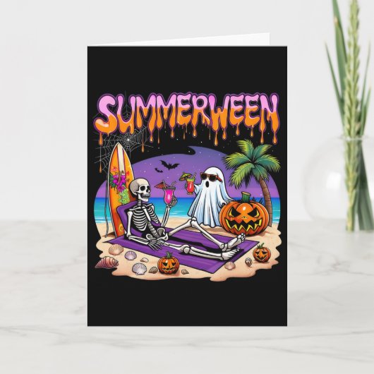 Summerween Skeleton Ghost Beach Funny Spooky Hallo Karte (Vorderseite)