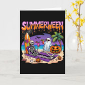 Summerween Skeleton Ghost Beach Funny Spooky Hallo Karte (Gelbe Blume)