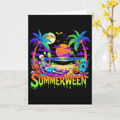 Summerween Skeleton Ghost Beach Funny Spooky Hallo Karte (Gelbe Blume)
