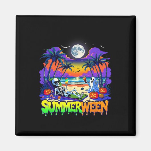 Summerween Skeleton Ghost Beach Funny Spooky Hallo Magnet (Vorne)