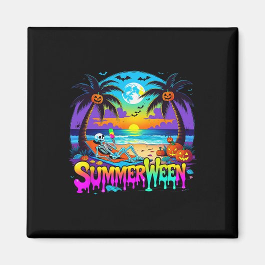 Summerween Skeleton Ghost Beach Funny Spooky Hallo Magnet (Vorne)