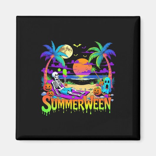 Summerween Skeleton Ghost Beach Funny Spooky Hallo Magnet (Vorne)