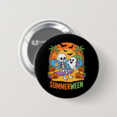 Summerween Skeleton Ghost Beach Halloween-Party Fu Button (Vorne & Hinten)