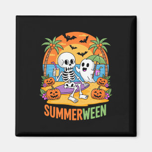 Summerween Skeleton Ghost Beach Halloween-Party Fu Magnet