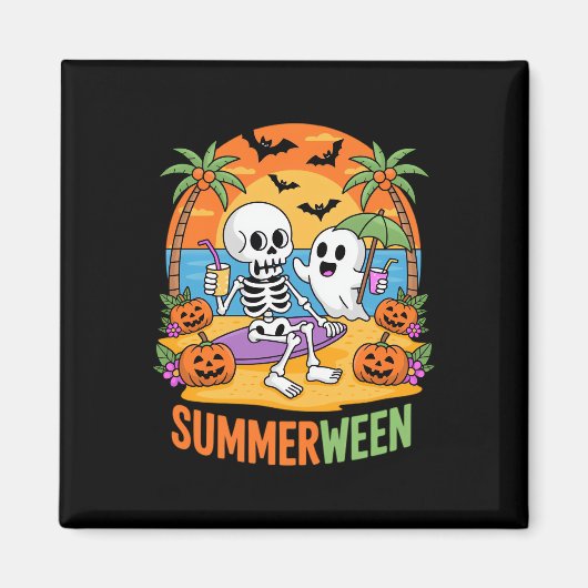 Summerween Skeleton Ghost Beach Halloween-Party Fu Magnet (Vorne)