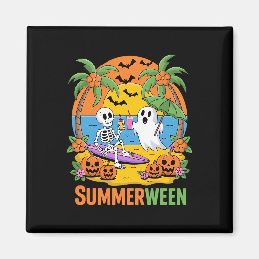 Summerween Skeleton Ghost Beach Halloween-Party Fu Magnet (Vorne)