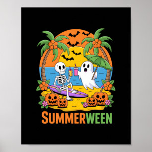 Summerween Skeleton Ghost Beach Halloween-Party Fu Poster