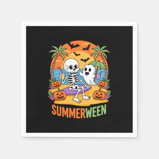 Summerween Skeleton Ghost Beach Halloween-Party Fu Serviette (Vorderseite)
