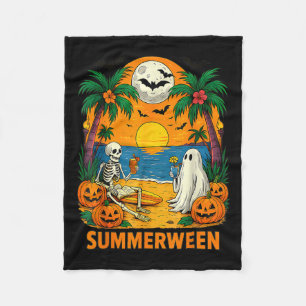 Summerween Skeleton Ghost Beach Party Halloween Vi Fleecedecke