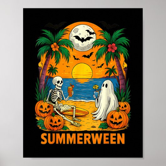Summerween Skeleton Ghost Beach Party Halloween Vi Poster (Vorne)