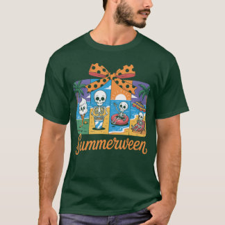 Summerween Skeleton Ghost Beach Party Halloween Vi T-Shirt