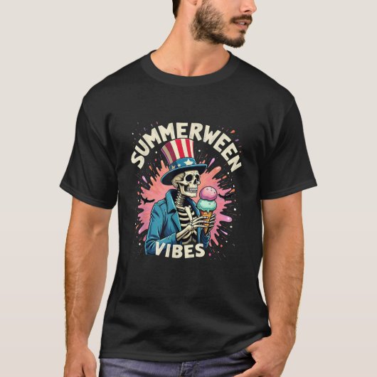 Summerween Skeleton Ice Cream USA Horror Mashup T-Shirt (Vorderseite)