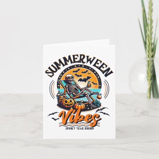 Summerween Skeleton Spooky Year Round Summer Hallo Karte (Vorderseite)