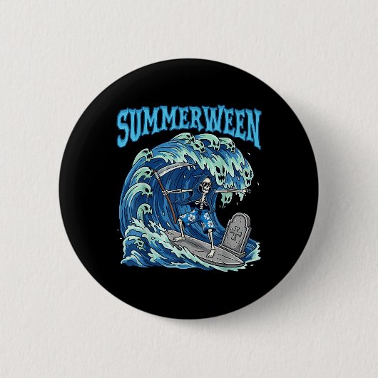 Summerween Skeleton Surf Grim Sensenmann Beach Spo Button (Vorderseite)