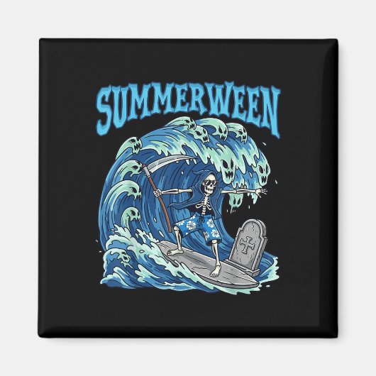 Summerween Skeleton Surf Grim Sensenmann Beach Spo Magnet (Vorne)