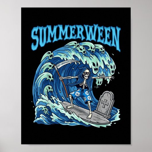 Summerween Skeleton Surf Grim Sensenmann Beach Spo Poster (Vorne)