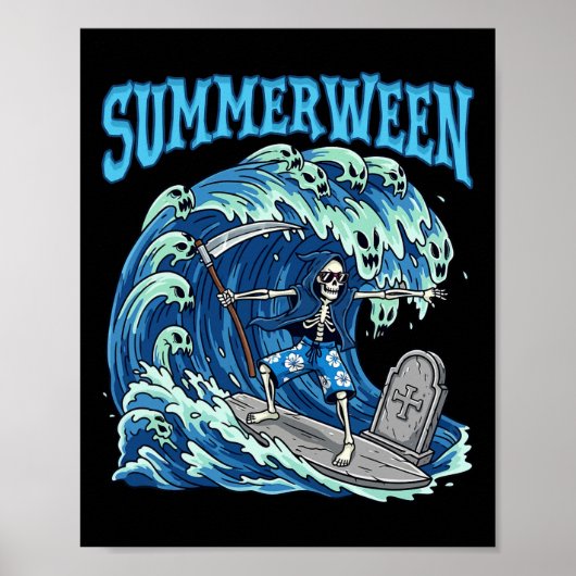 Summerween Skeleton Surf Grim Sensenmann Beach Spo Poster (Vorne)