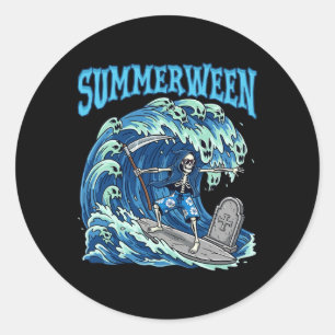 Summerween Skeleton Surf Grim Sensenmann Beach Spo Runder Aufkleber