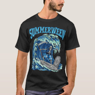 Summerween Skeleton Surf Grim Sensenmann Beach Spo T-Shirt