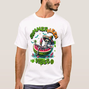 Summerween-Skelett auf Wassermelonen-Boot-Eiscreme T-Shirt