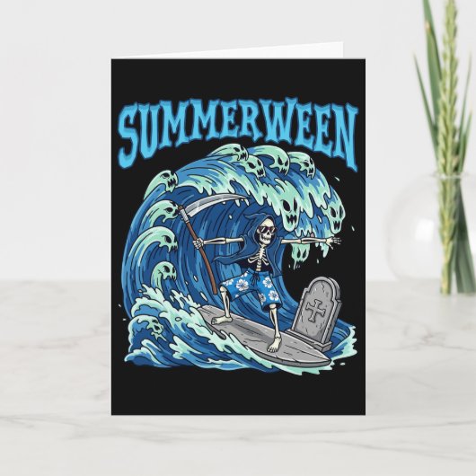 Summerween-Skelett-Surf-Todesgrim-Reiter-Strand Gr Karte (Vorderseite)