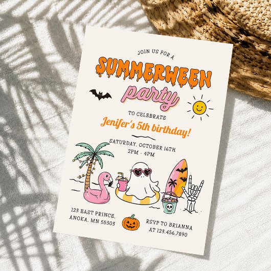 Summerween Sommerpool Halloween Geburtstagsfeier Einladung