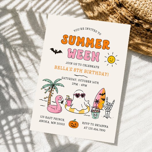 Summerween Sommerpool Halloween Geburtstagsfeier Einladung