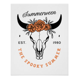 Summerween spooky summer floral skull aesthetic poster