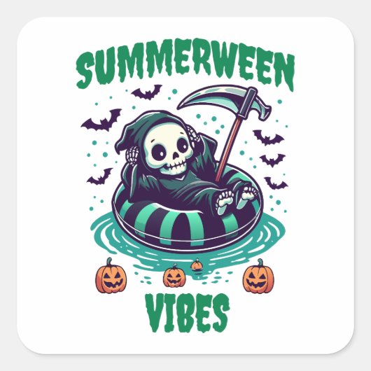 Summerween Stimmung – entspannter Sensenmann Quadratischer Aufkleber (Vorderseite)