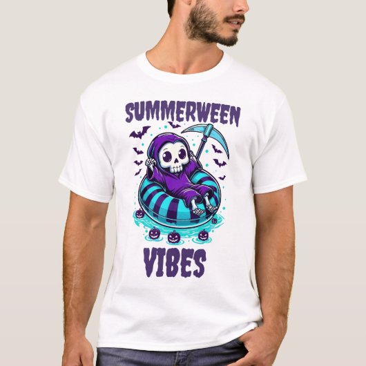 Summerween Stimmung – entspannter Sensenmann T-Shirt (Vorderseite)