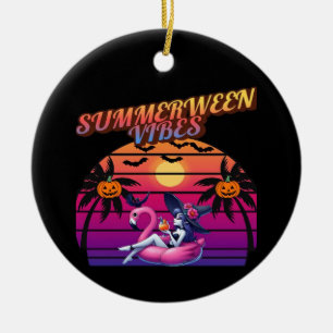 Summerween Stimmung Hexen Flamingo Schwimmkörper, Keramik Ornament