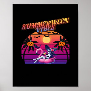 Summerween Stimmung Hexen Flamingo Schwimmkörper, Poster