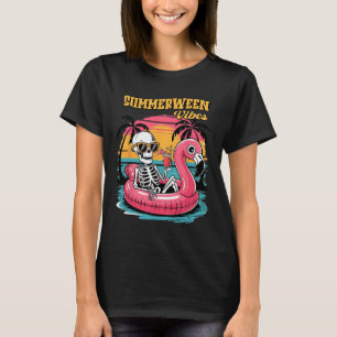 Summerween Stimmung Skelett Flamingo Grusel Hallow T-Shirt